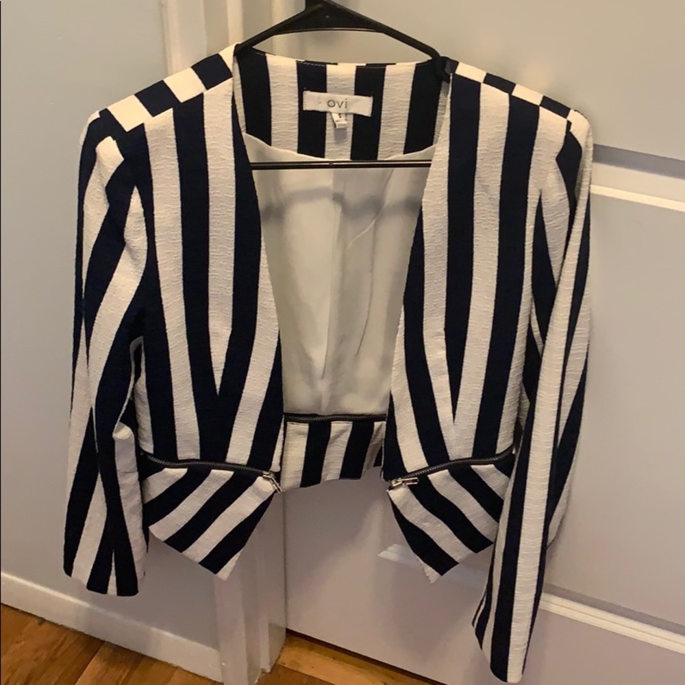 Ovi navy blue and white striped blazer, size small